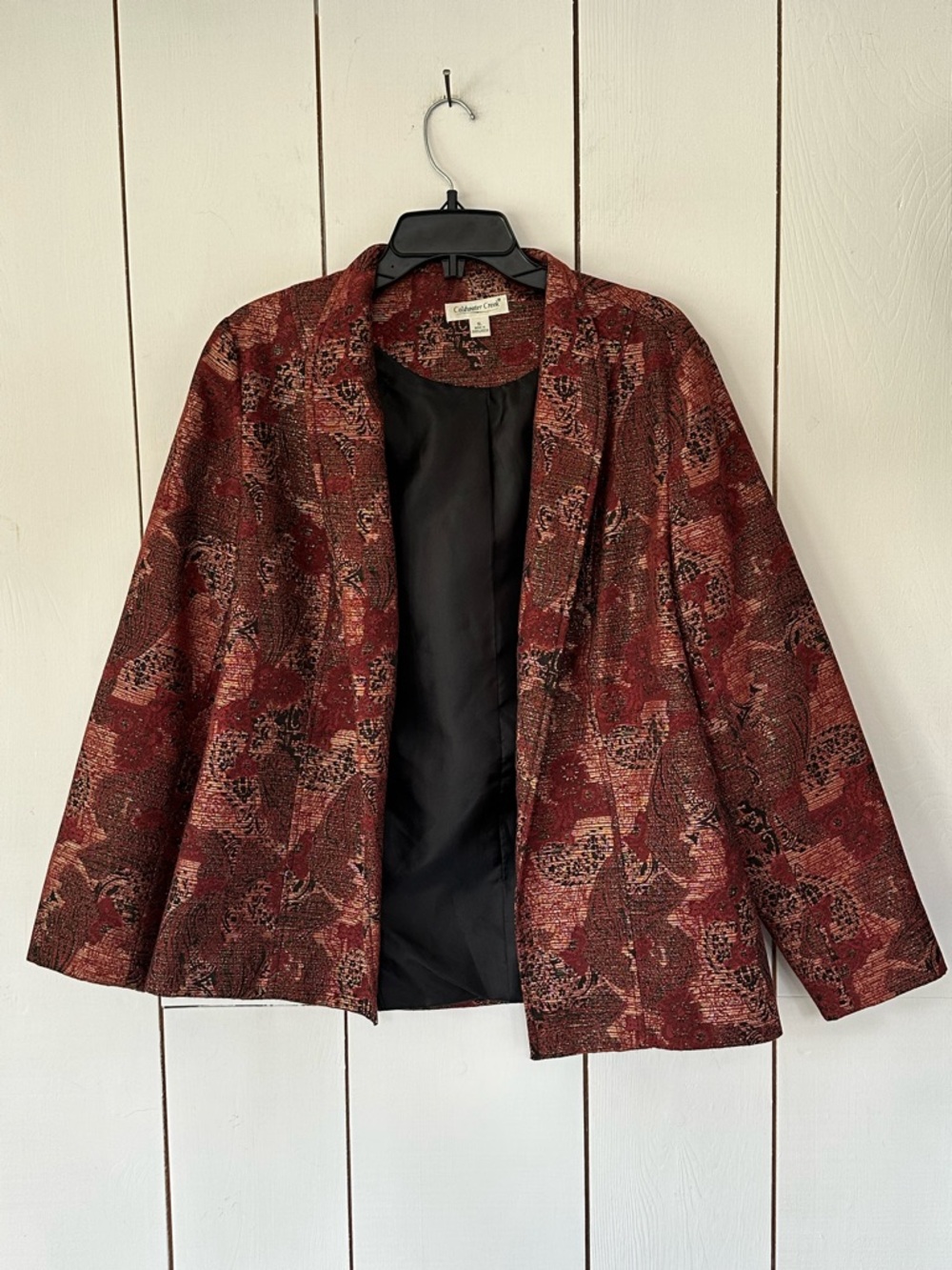 VTG Coldwater Creek Floral Tapestry Open Blazer Jacket Sz XL Burgundy Gold